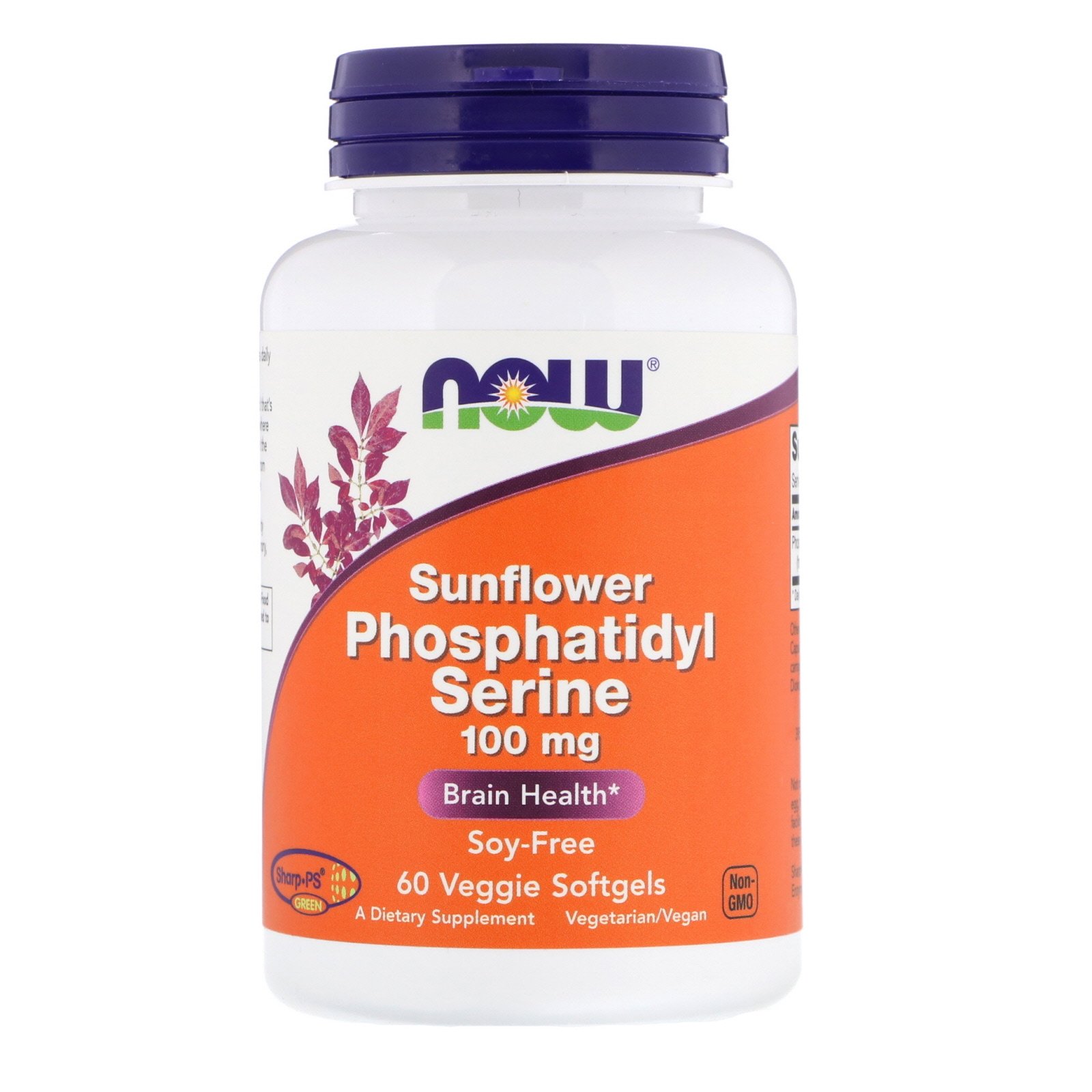 NOW Phosphatidyl Serine Sunflower, Фосфатидилсерин из Подсолнечника 100 мг - 60 капсул