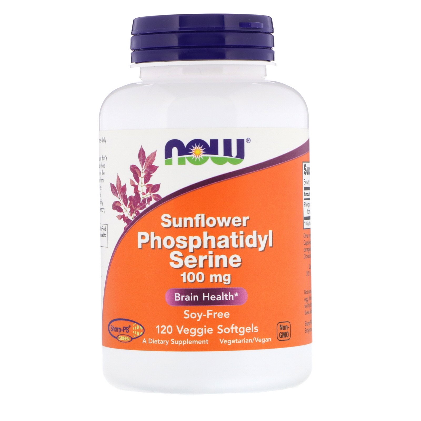 NOW Phosphatidyl Serine Sunflower, Фосфатидилсерин из Подсолнечника 100 мг - 120 капсул