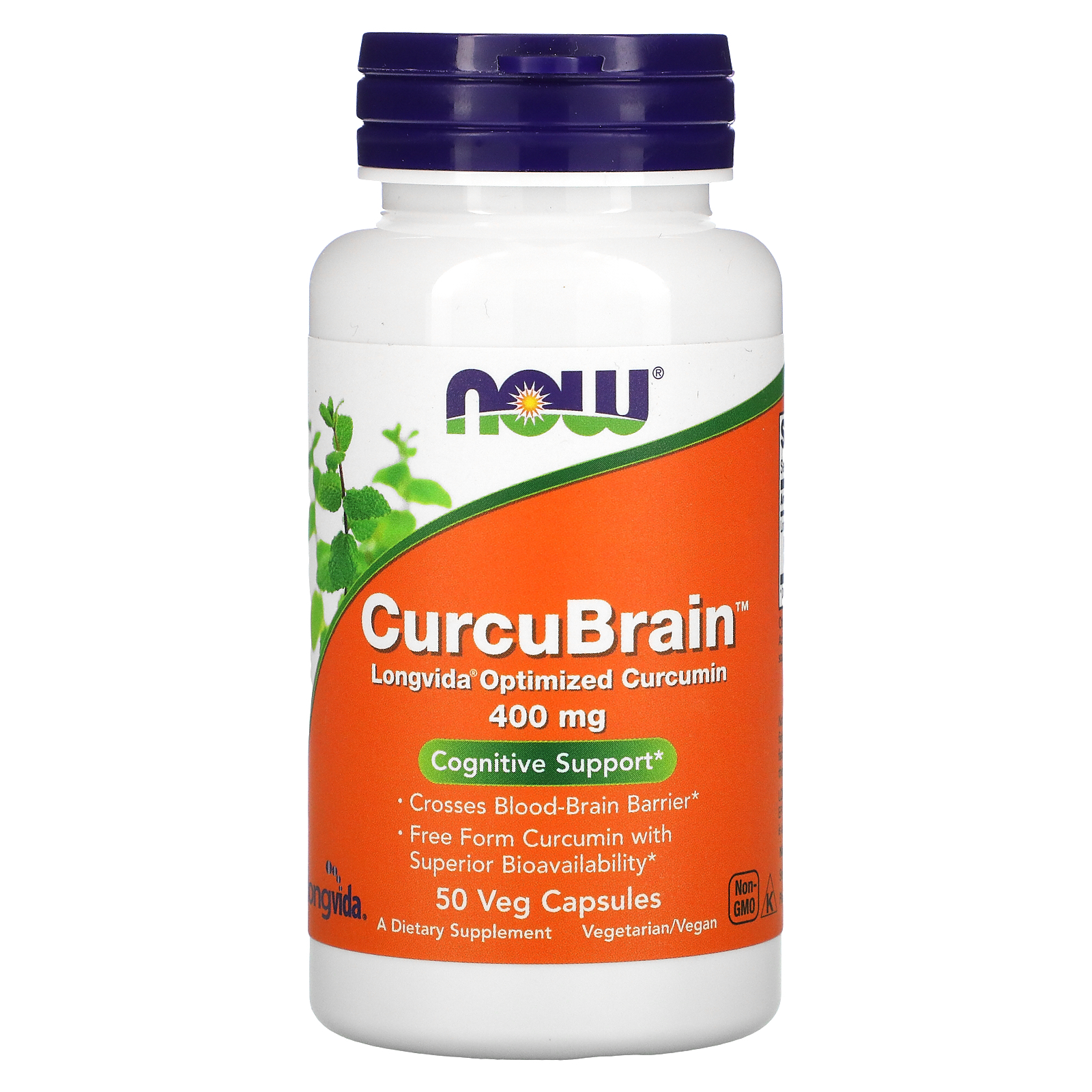 NOW CurcuBrain Longvida®, Куркумин Оптимизированный 400 мг - 50 капсул