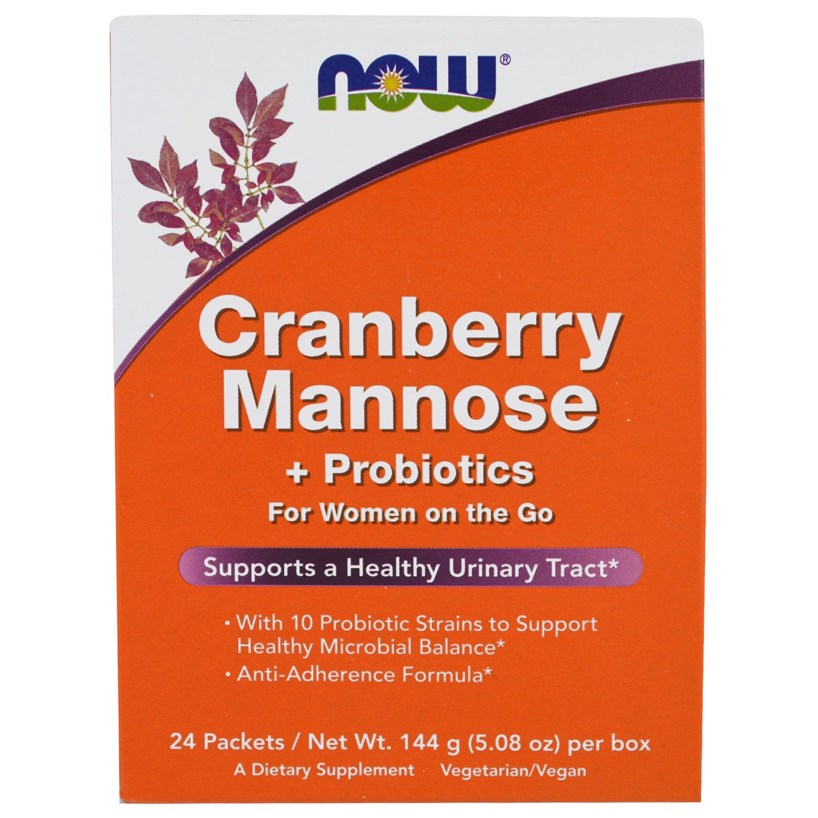 NOW D-Mannose Cranberry + Probiotics, Д-Манноза 2000 мг, Клюква 500 мг + Пробиотики - 24 пакетика
