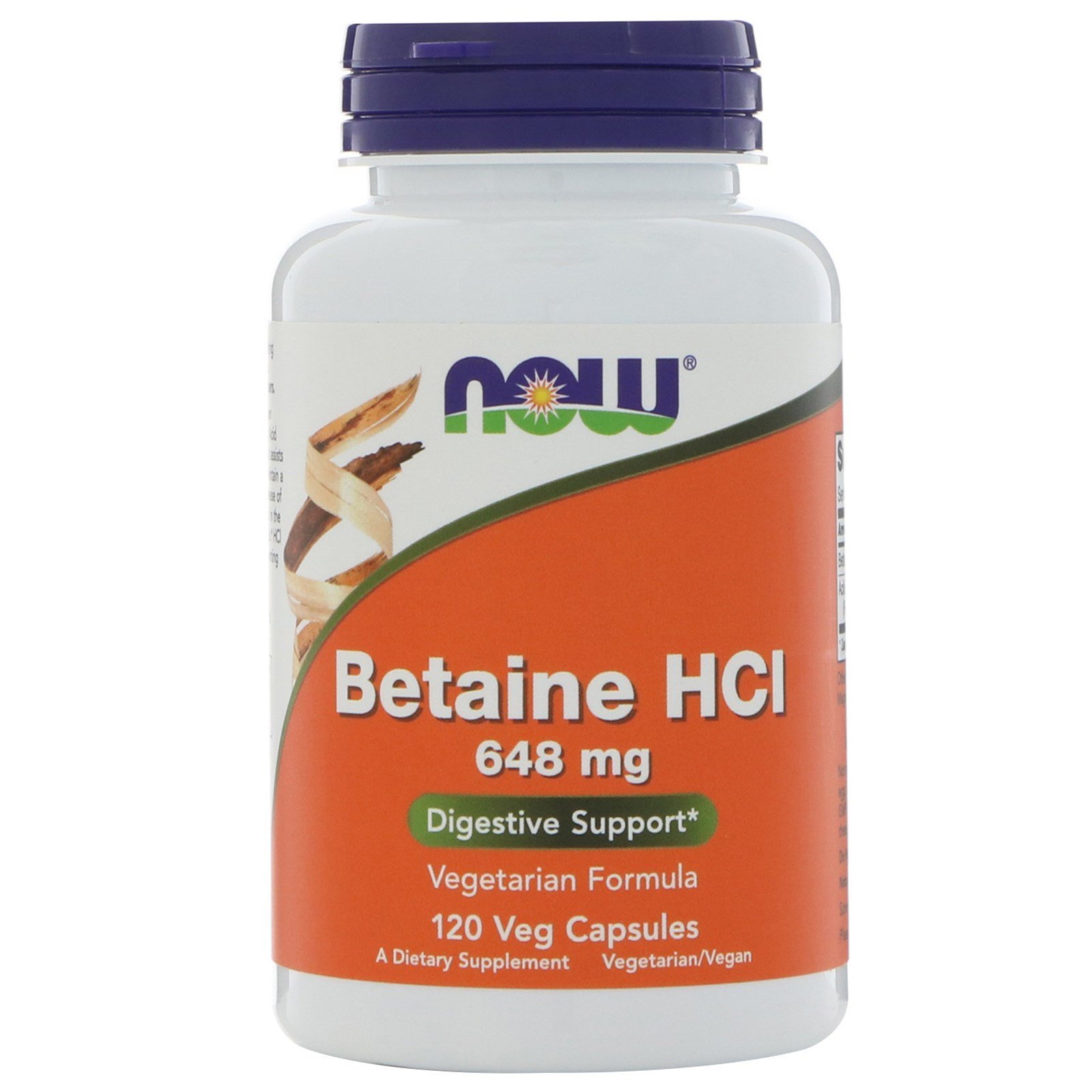 NOW Betaine HCl, Бетаин Гидрохлорид, Триметилглицин 648 мг - 120 капсул