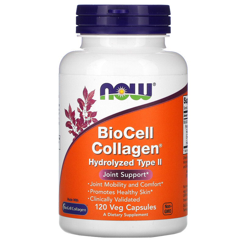 NOW Collagen BioCell, Коллаген 2 Типа Гидролизованный - 120 капсул (в банке рассыпался силикогель)