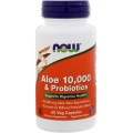 NOW Aloe & Probiotics, Алоэ Вера 10000 и Пробиотики - 60 капсул