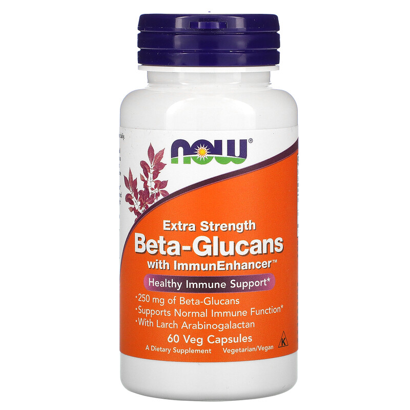 NOW Beta-Glucan, Бета-1,3/1,6-D-Глюкан 250 мг + Имунный Усилитель 200 мг - 60 капсул