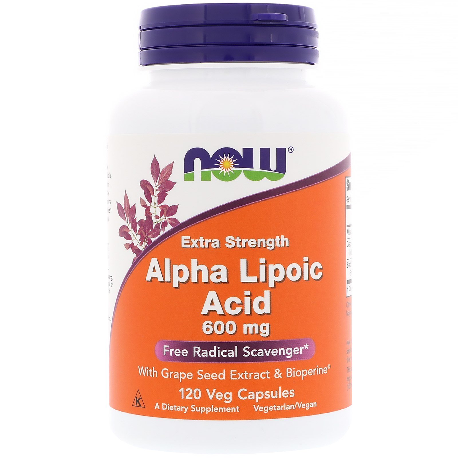 NOW Alpha Lipoic Acid Extra, Альфа-Липоевая Кислота Экстра 600 мг - 120 капсул