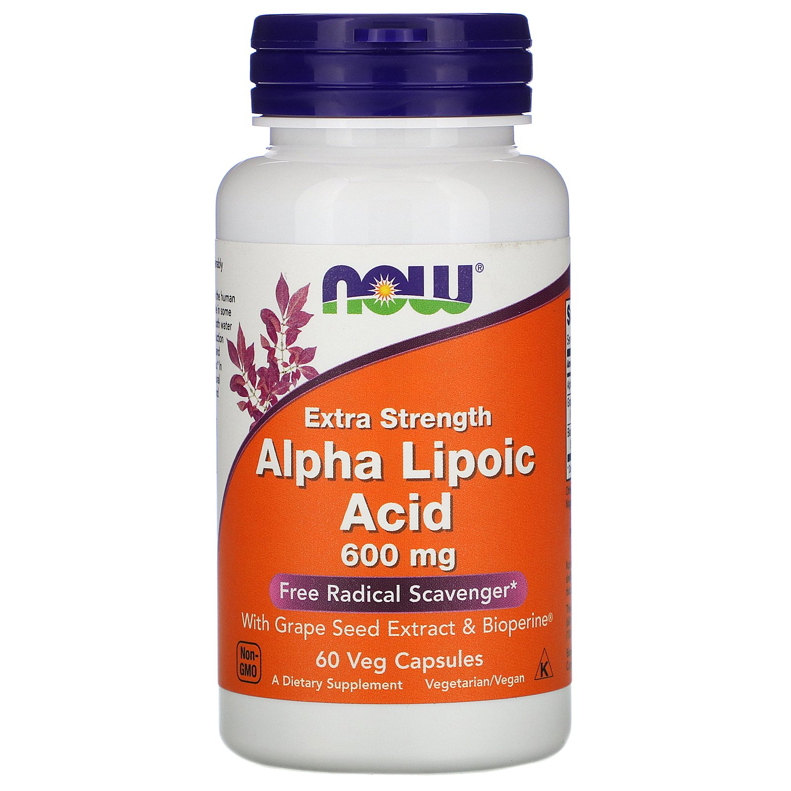 NOW Alpha Lipoic Acid Extra, Альфа-Липоевая Кислота Экстра 600 мг - 60 капсул