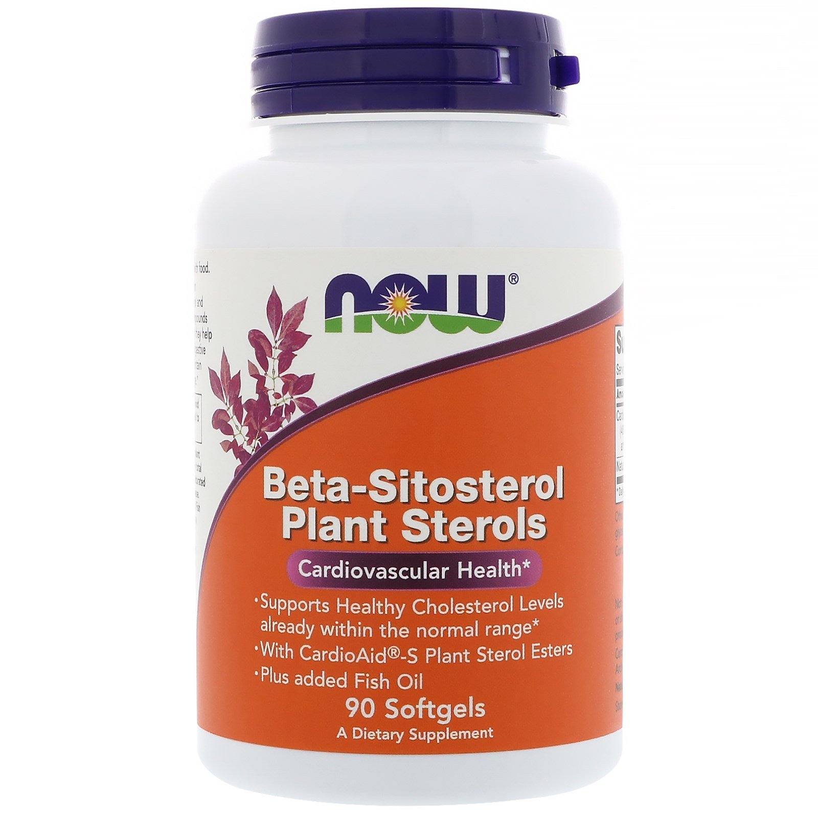 NOW Beta-Sitosterol, Бета-Ситостерол, Комплекс Растительных Стеролов - 90 желатиновых капсул