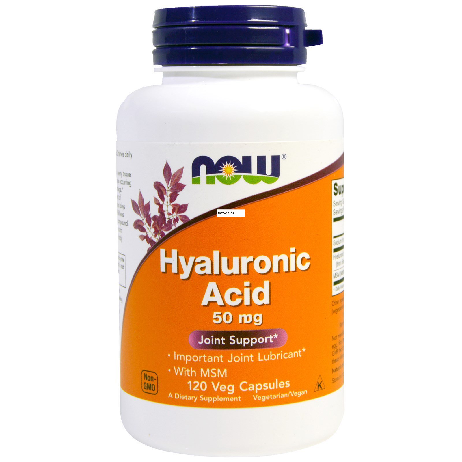 NOW Hyaluronic Acid MSM, Гиалуроновая Кислота 50 мг + MCM - 120 капсул
