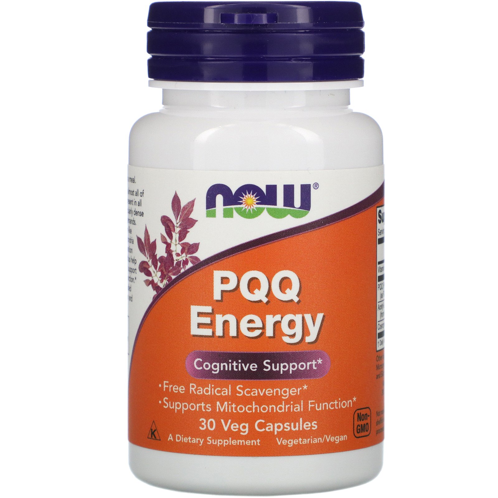 NOW PQQ Energy, Пирролохинолинхинон 20 мг + Б-12 Метил 1000 мкг - 30 вегетарианских капсул