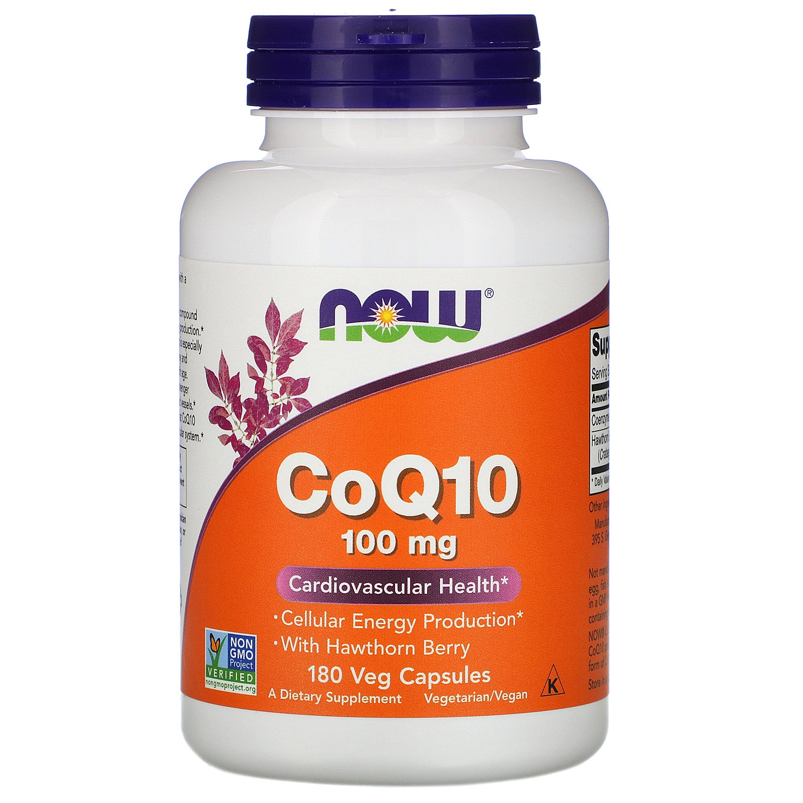 NOW Q10 Coenzyme, Кофермент Q10 100 мг + Боярышник - 180 капсул
