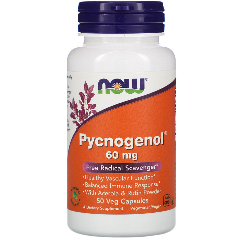 NOW Pycnogenol, Пикногенол 60 мг - 50 капсул