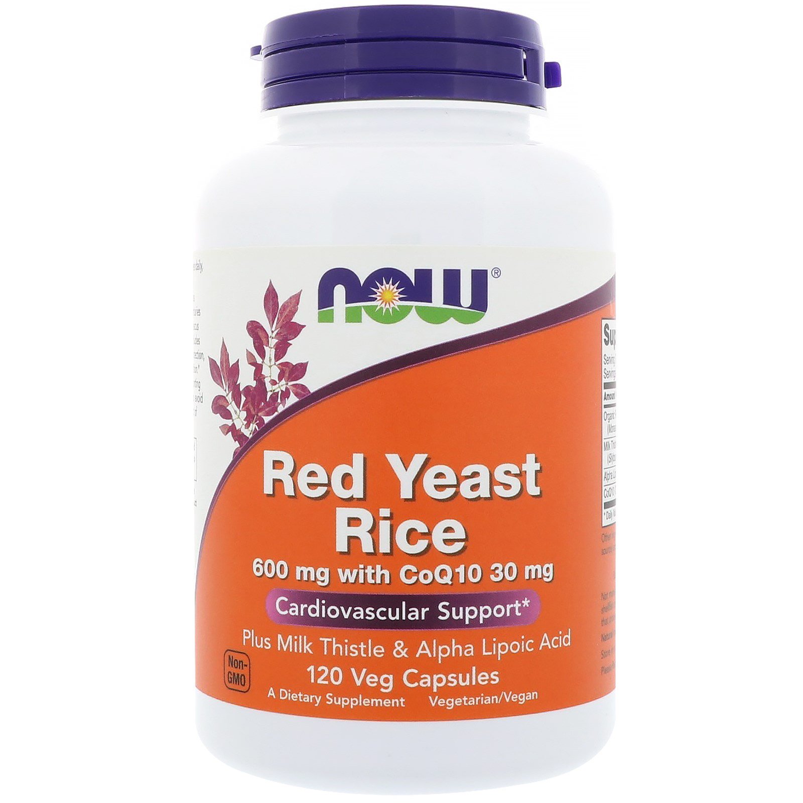 NOW Red Yeast Rice + Q10, Красный Дрожжевой Рис 600 мг + Q10 30 мг - 120 капсул
