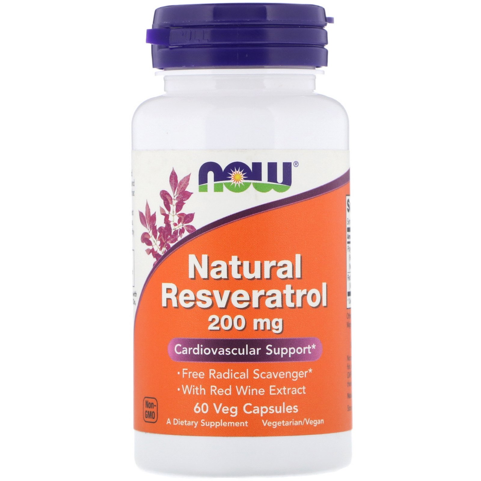 NOW Resveratrol Natural, Ресвератрол Натуральный 200 мг - 60 капсул