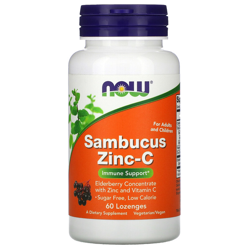 NOW Sambucus Zinc-C, Бузина Цинк и Витамин С - 60 жевательных таблеток