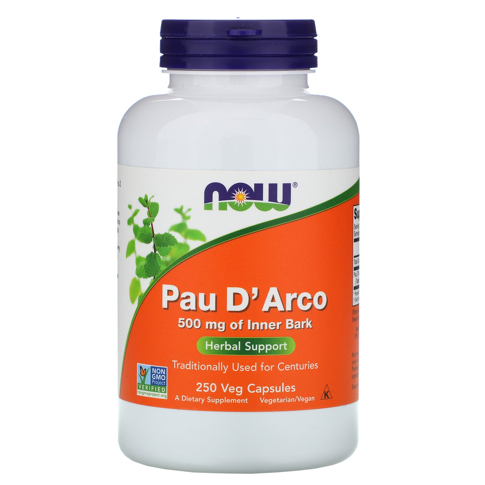 NOW Pau D'Arco, Пау Де Арко, Кора Муравьиного Дерева 500 мг - 250 капсул