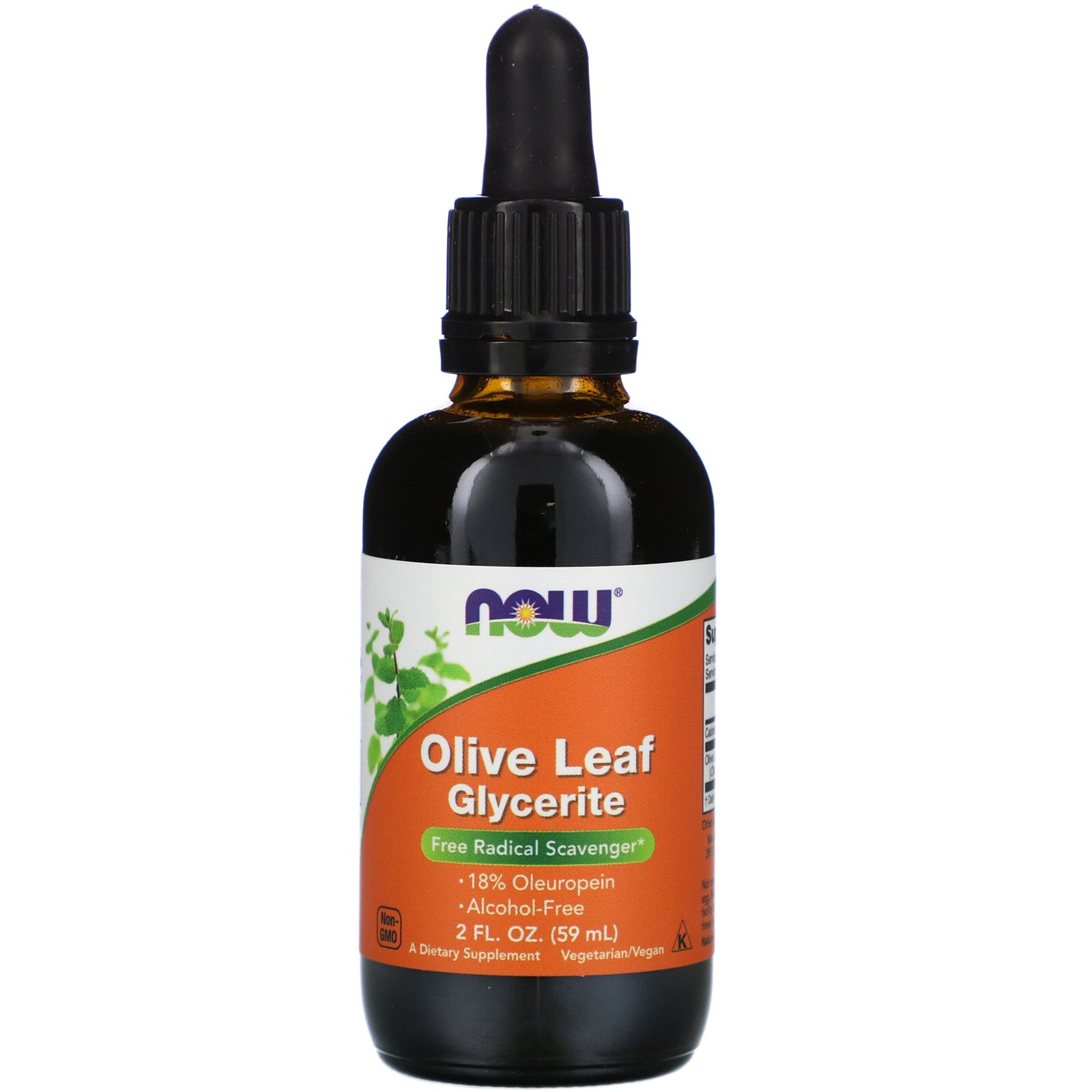 NOW Olive Leaf Glycerite, Лист Оливы Глицериновый Экстракт - 59 мл