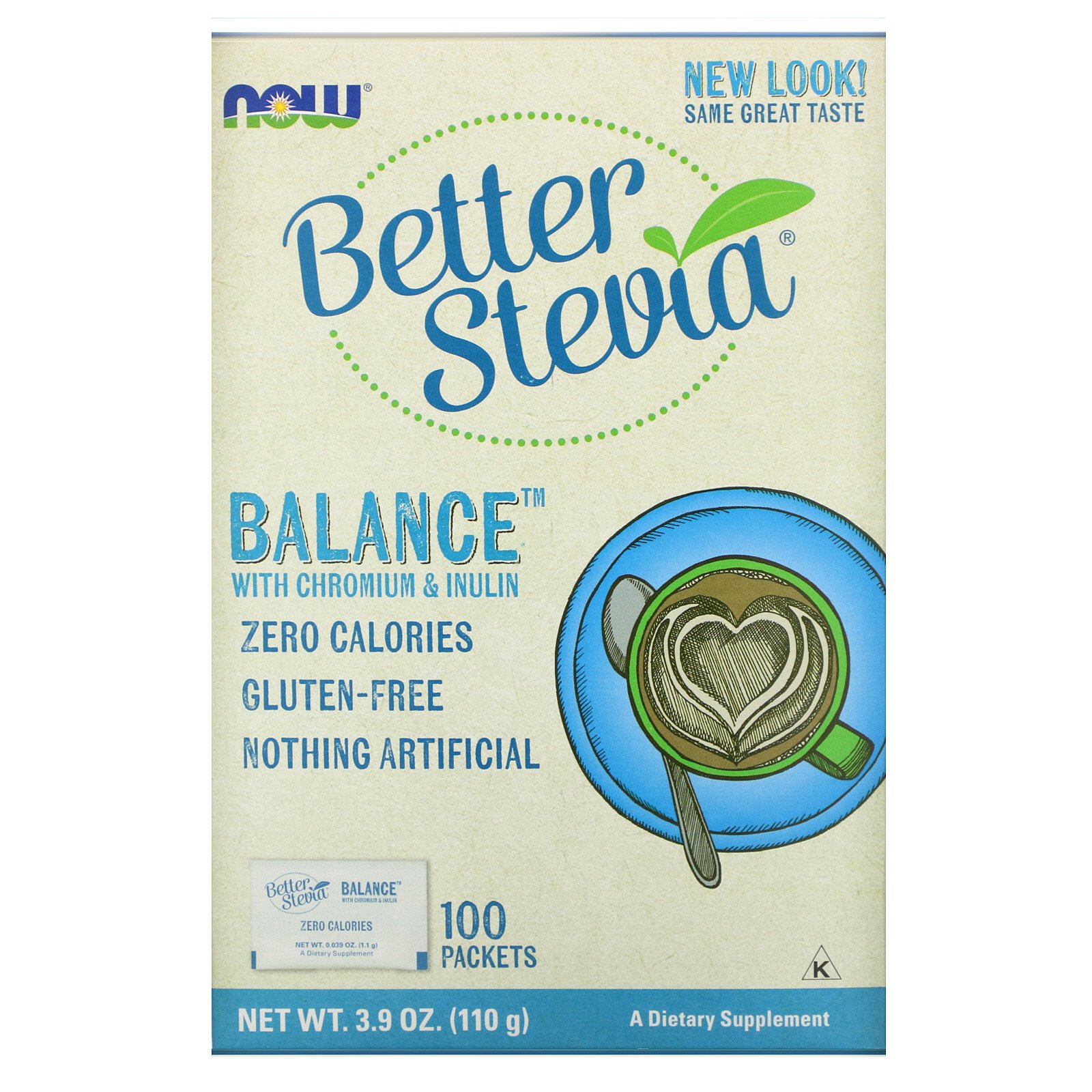 NOW Stevia, Стевия + Хром и Инулин, 1100 мг - 100 пакетов