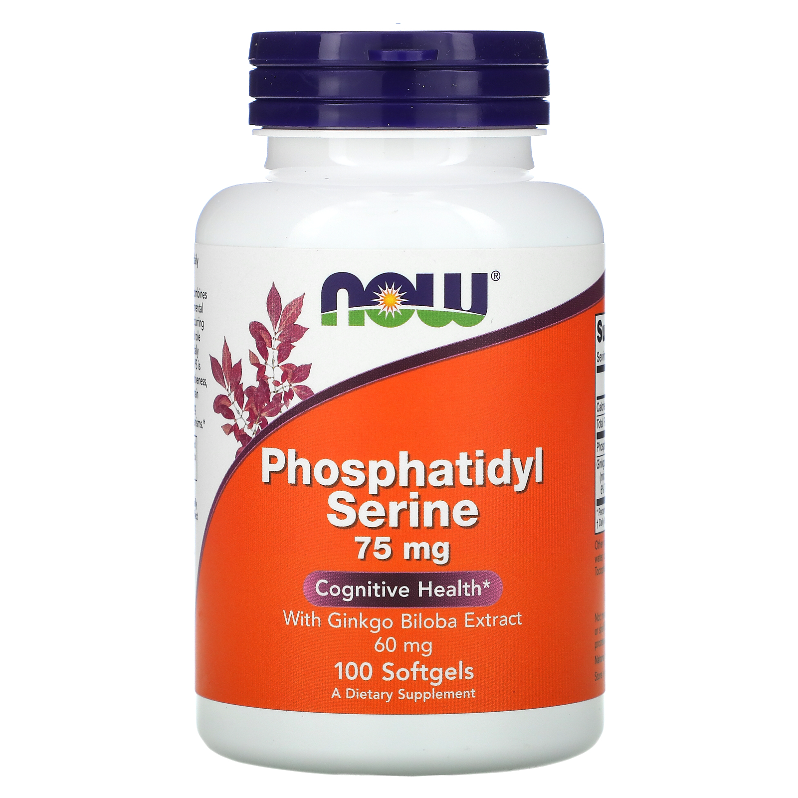 NOW Phosphatidyl Serine, Фосфатидил Серин 75 мг + Гинкго Билоба - 100 капсул