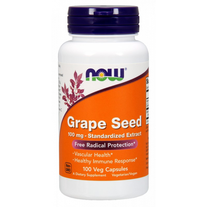 NOW Grape Seed, Экстракт Виноградных Косточек 100 мг - 100 капсул