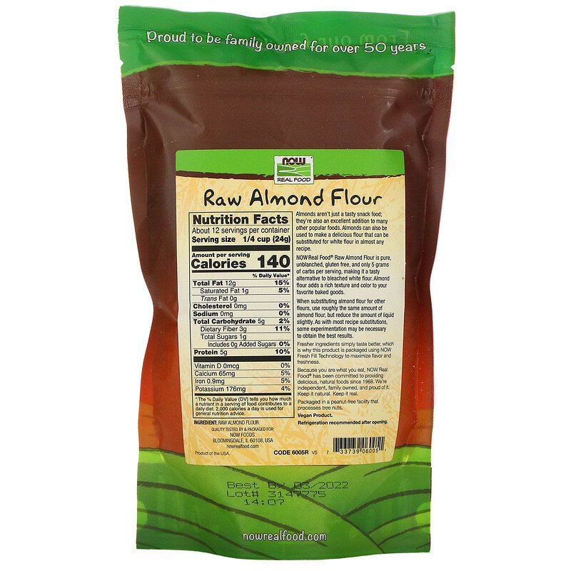NOW Raw Almond Flour, Мука Миндальная Необработанная - 284 г