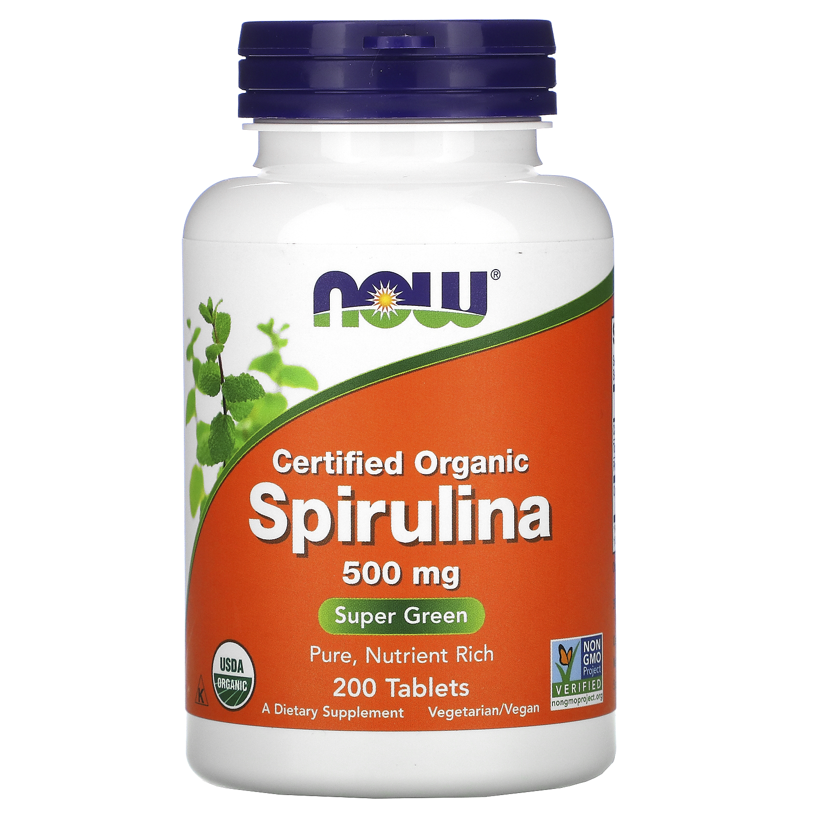 NOW Spirulina, Спирулина 500 мг - 200 таблеток