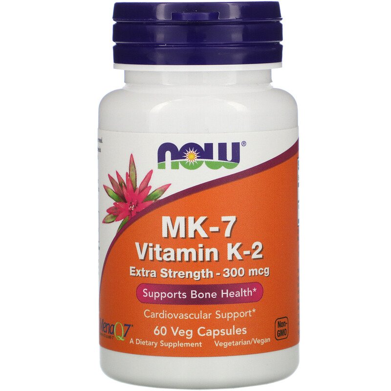 NOW K-2 MK-7 Extra Strength, Витамин К-2 в форме МК-7 Менахинон 300 мкг - 60 капсул