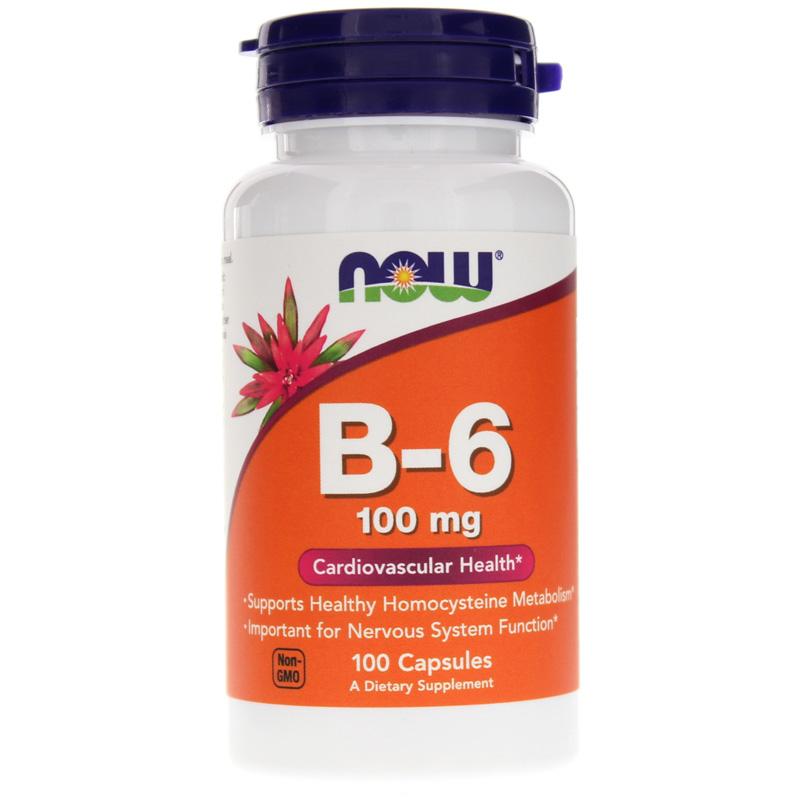 NOW B-6, Витамин В-6, Пиридоксин 100 мг - 100 капсул